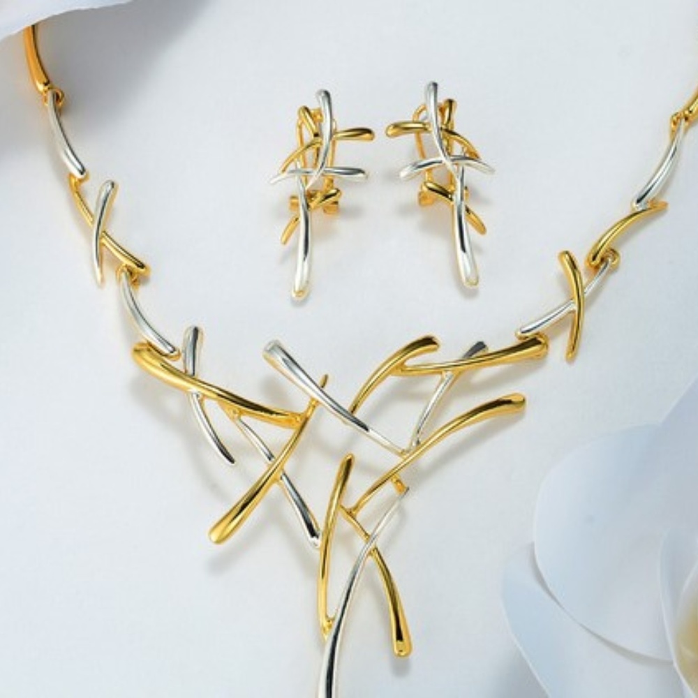 Gold Metallic Cross Jewelry Set